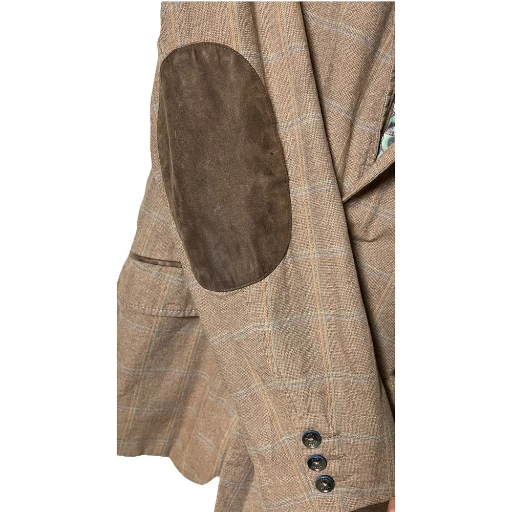 Ted Baker London Cotton‎ Windowpane Elbow Pads Map Lined Blazer  Size 4/US Large